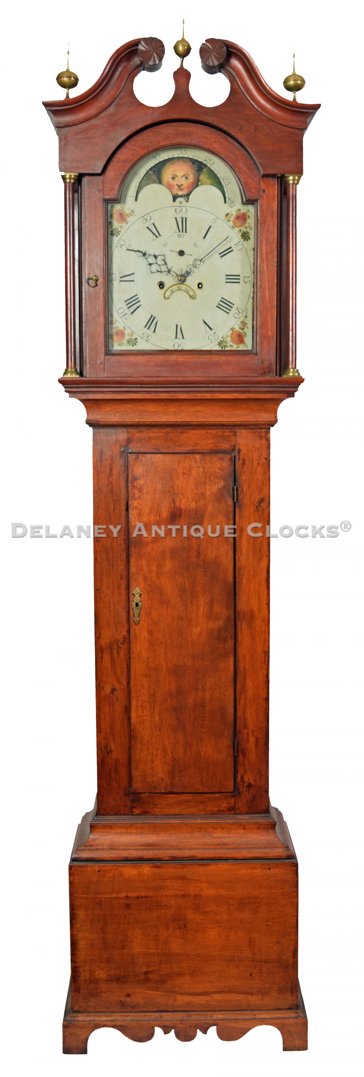 An unsigned birch case tall clock attributed to Benjamin Clark Gilman